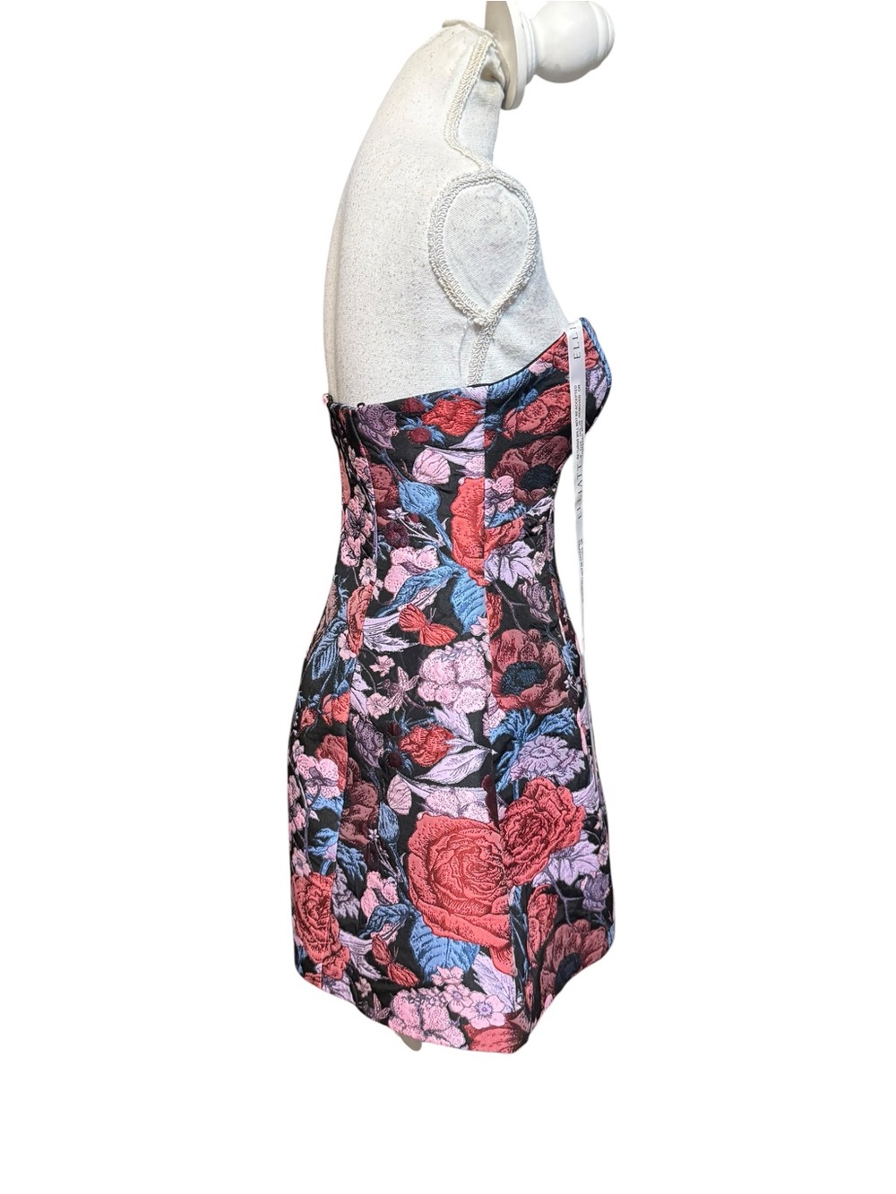 elliatt delphine red & pink tulip floral jacquard sweetheart mini dress small - Picture 3 of 6